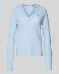 Tommy Hilfiger Pullover mit abgerundetem V-Ausschnitt Modell 'SOFT WOOL Hellblau