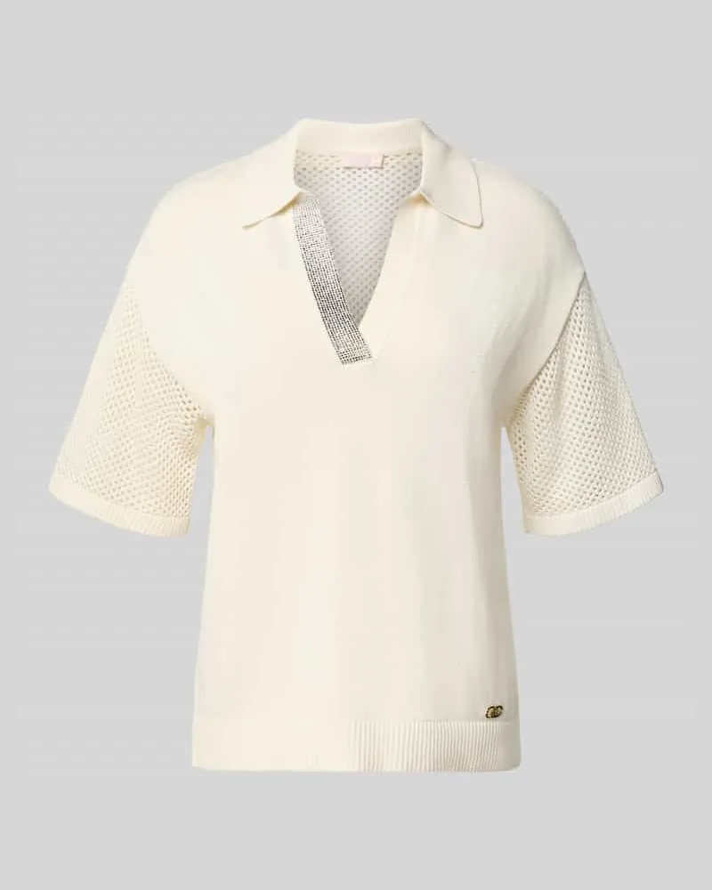 Liu Jo Relaxed Fit Poloshirt in Strick-Optik mit Strasssteinbesatz Offwhite