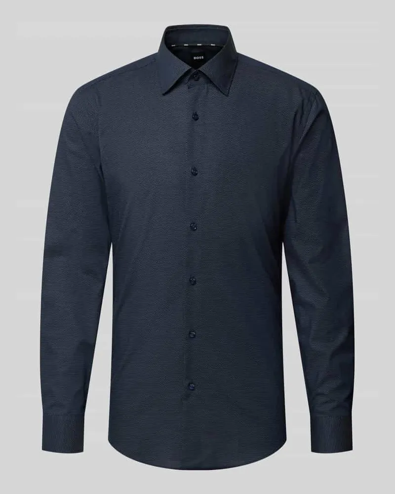 HUGO BOSS Slim Fit Businesshemd aus Baumwoll-Mix Modell 'HANK Marine