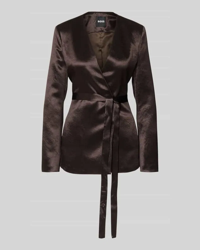 HUGO BOSS Slim Fit Blazer mit Bindegürtel Dunkelbraun