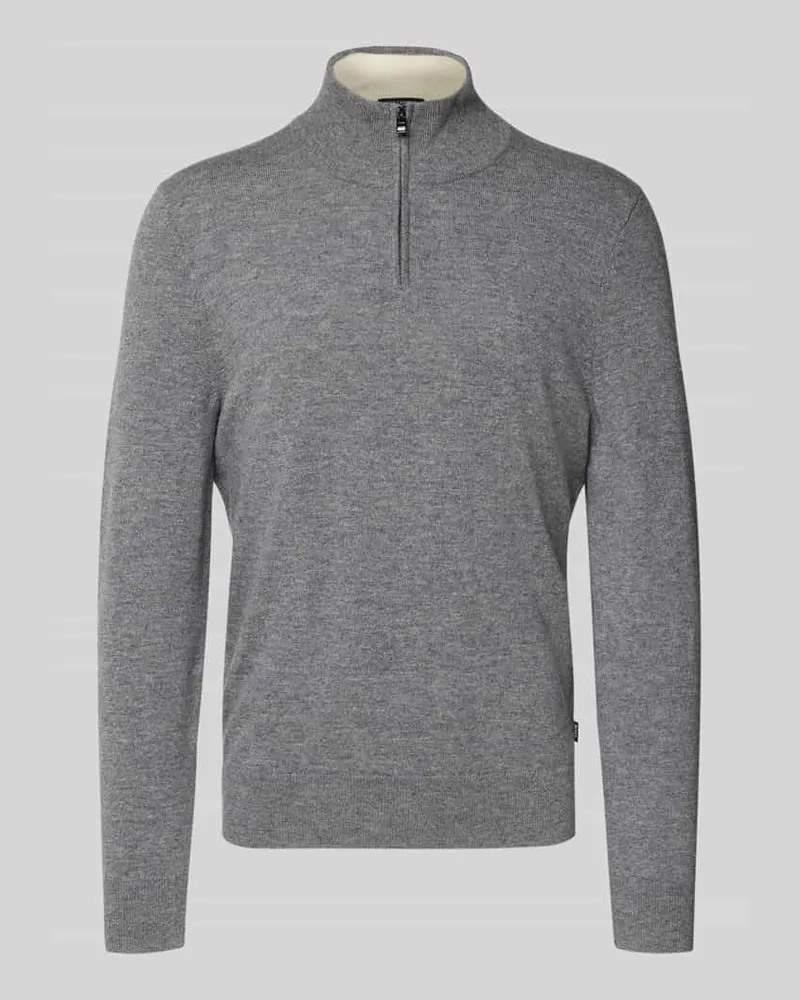 HUGO BOSS Regular Fit Strickpullover aus Schurwoll-Kaschmir-Mix Modell 'HEMARLO Mittelgrau
