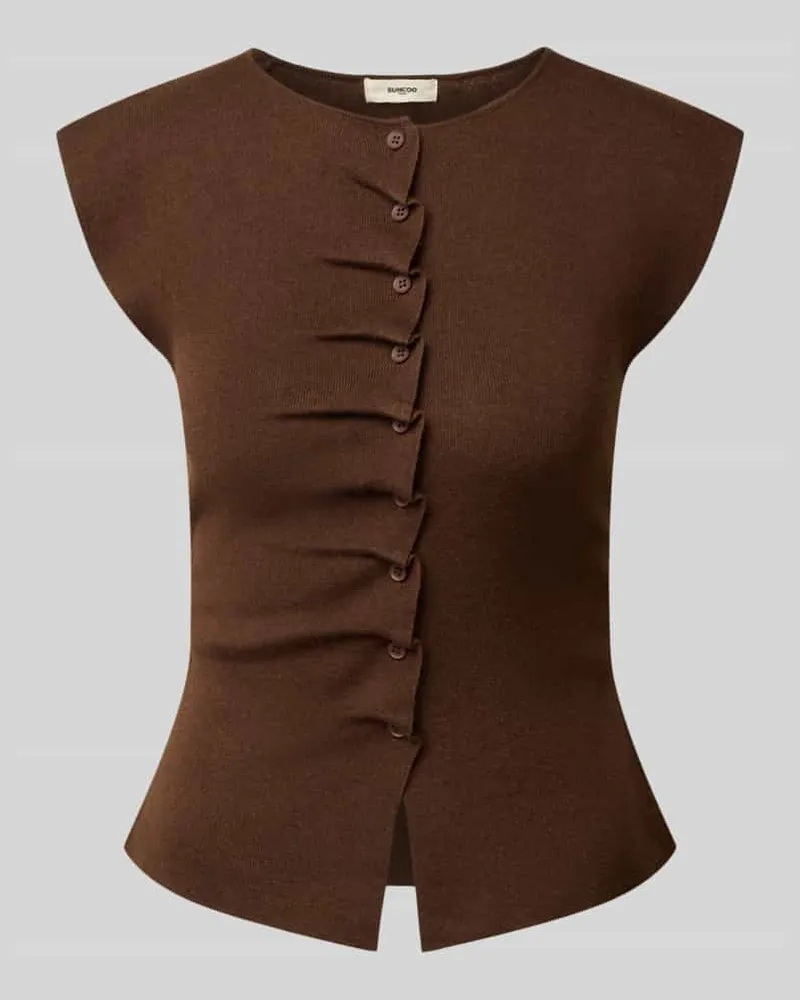 Suncoo Strickweste mit Raffungen Modell 'PAGNI Dunkelbraun