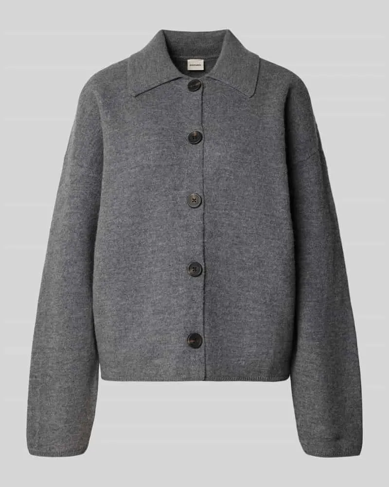 Stefanel Cardigan aus Wolle mit Umlegekragen und Knopfleiste Mittelgrau