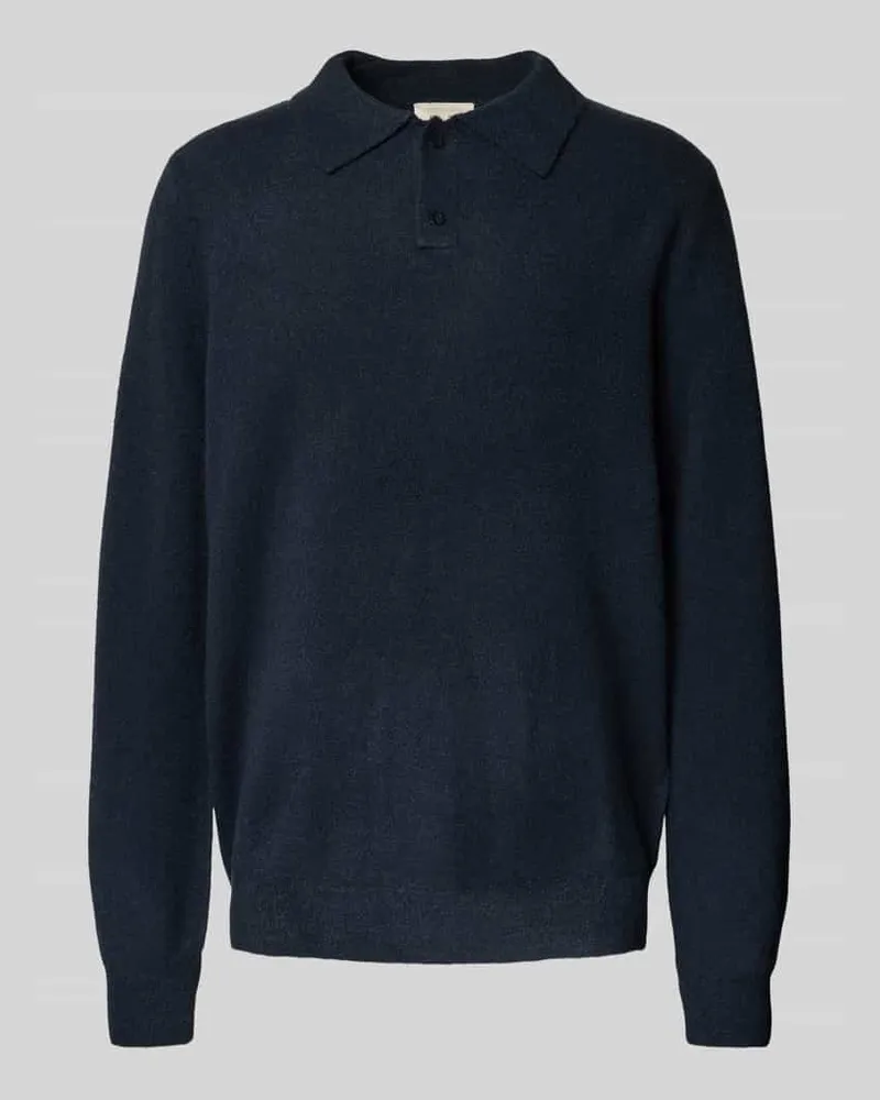forét Regular Fit Poloshirt aus Woll-Mix mit Knopfleiste Dunkelblau