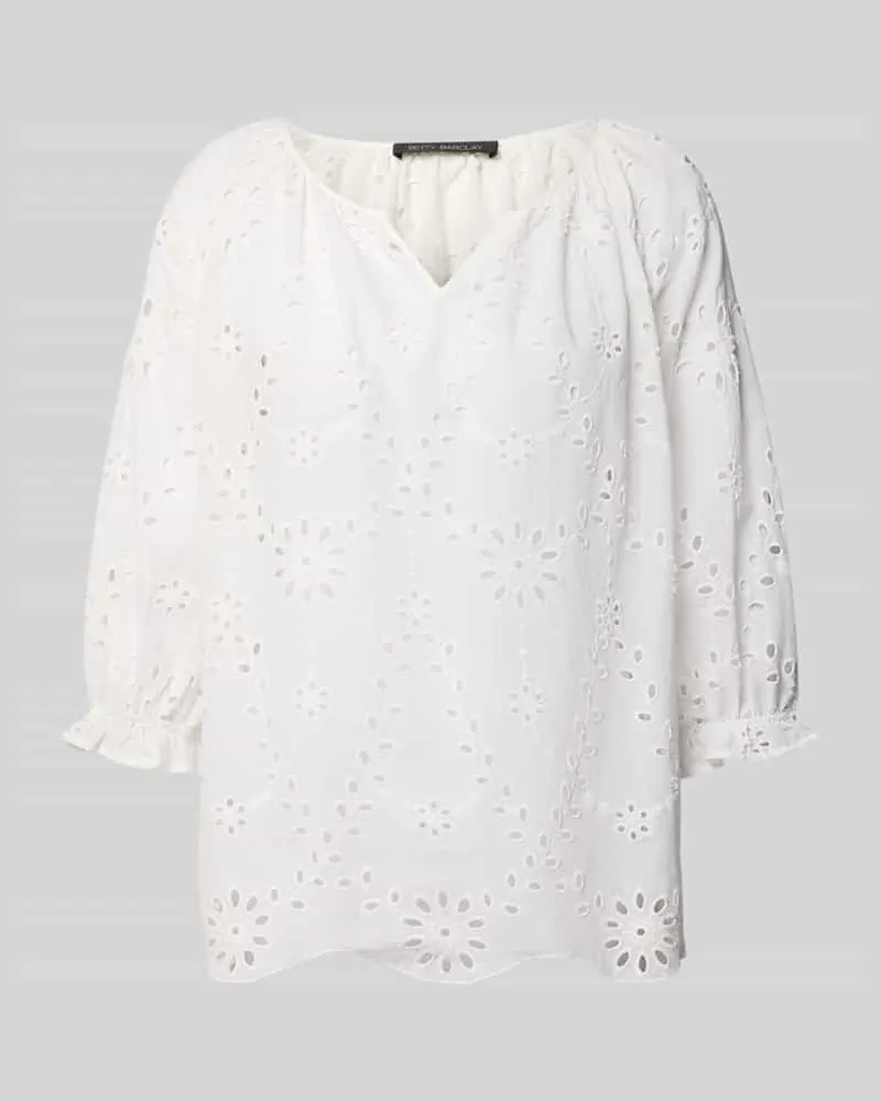 Betty Barclay Bluse mit Lochstickerei und Tunikakragen Offwhite
