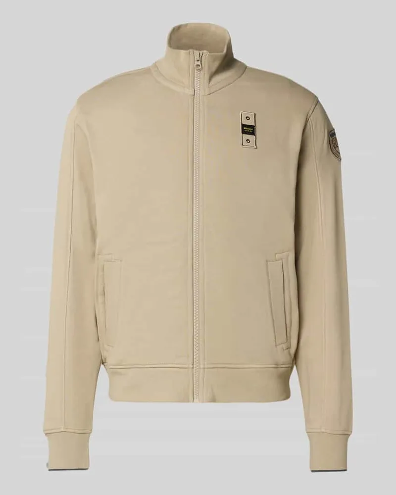 Blauer Sweatjacke mit Stehkragen und Label-Stitching Modell 'CITY Beige
