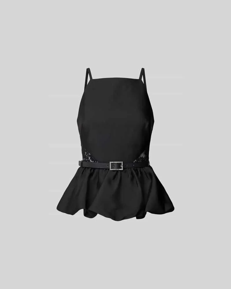 Self-Portrait Blusentop mit Taillengürtel Black