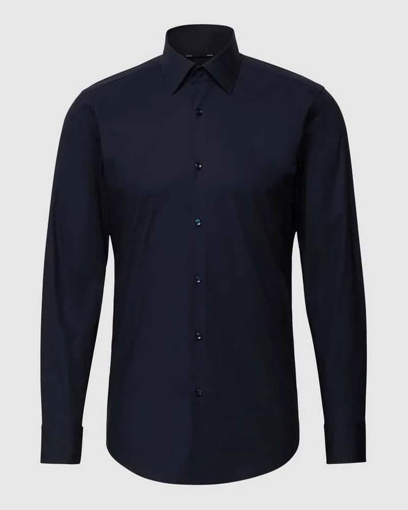 HUGO BOSS Slim Fit Businesshemd aus Popeline mit Stretch-Anteil Marine