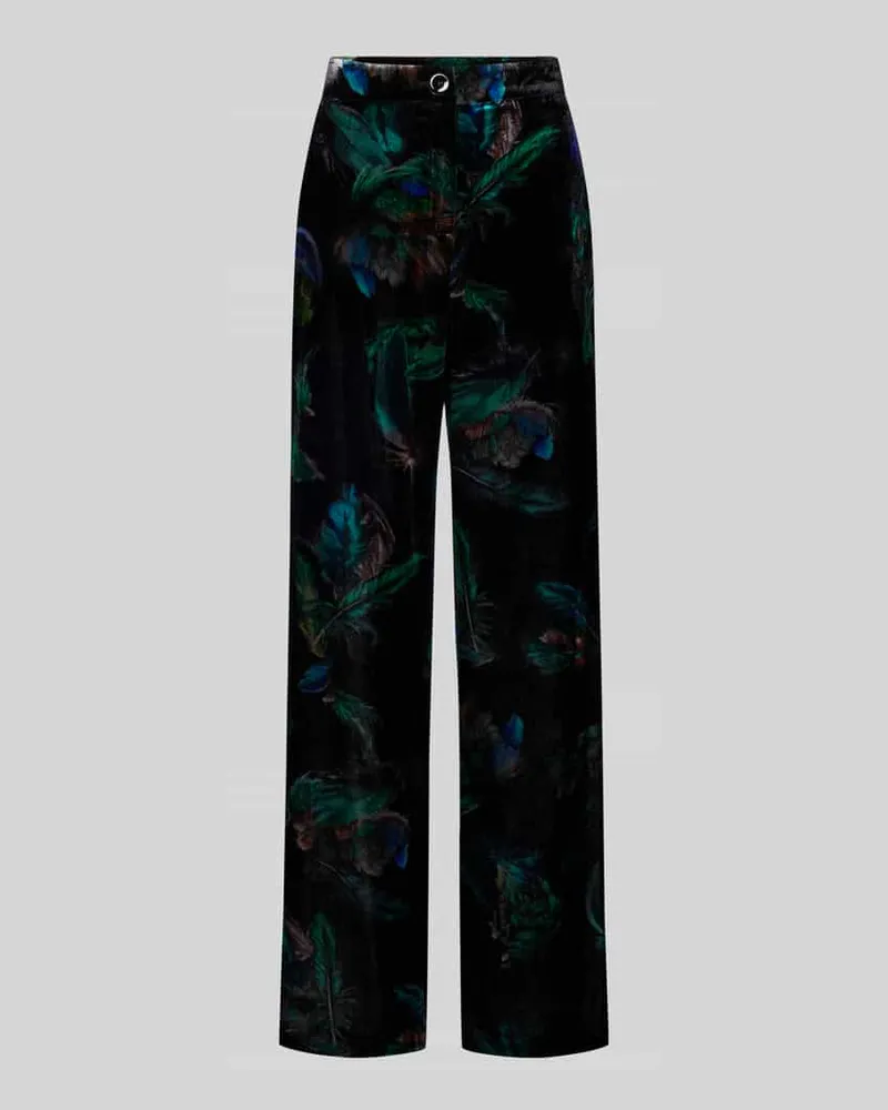 Marc Cain Wide Fit Hose aus Samt im Allover-Look Dunkelgruen