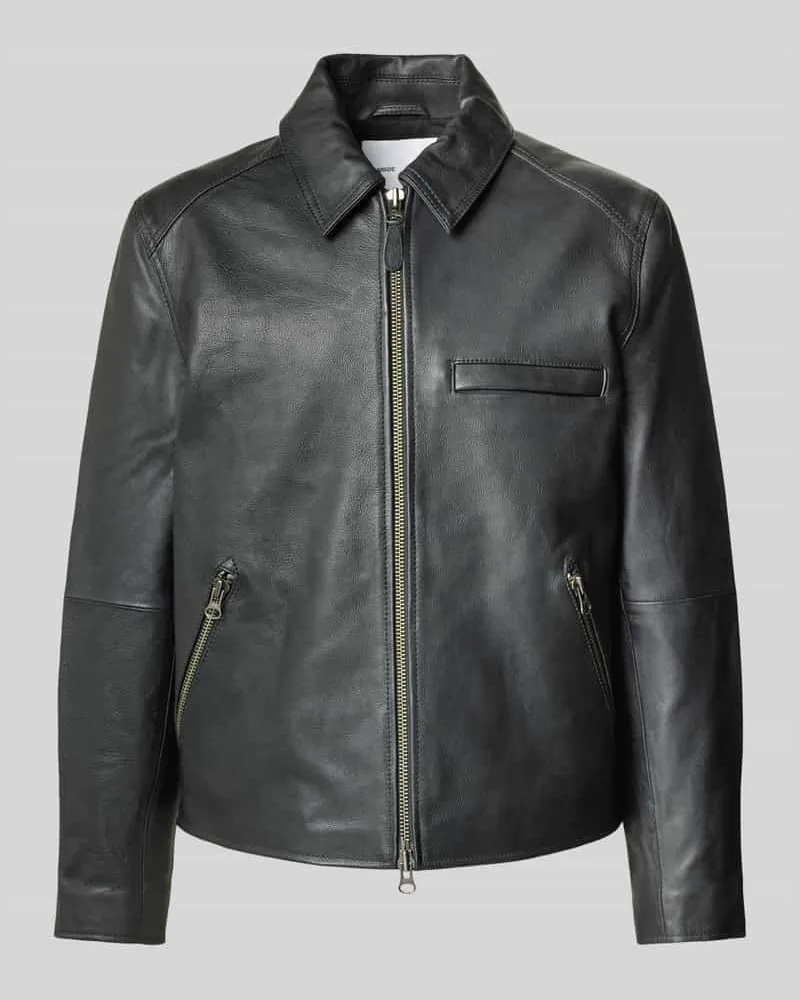 Samsøe & Samsøe Lederjacke mit Reißverschlusstaschen Modell 'CLIFF Black