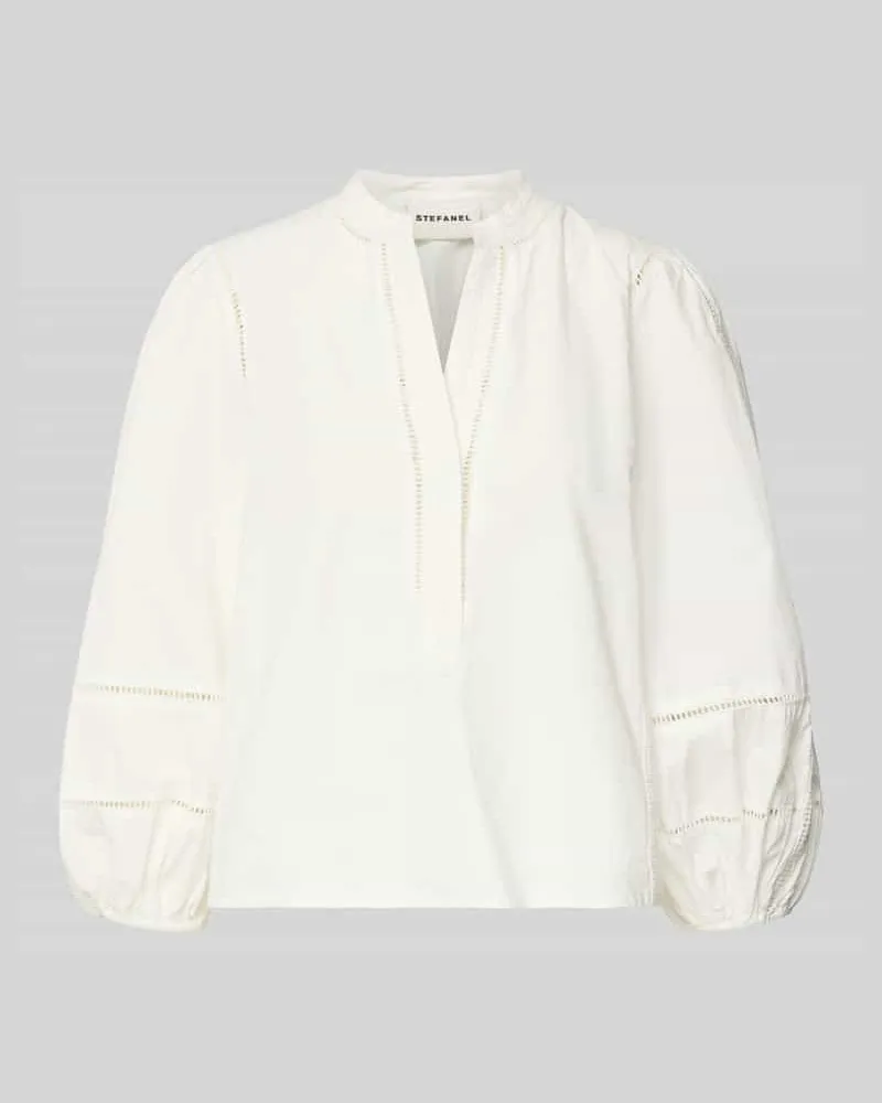 Stefanel Relaxed Fit Bluse mit Loch-Stickerei Modell 'Ajour Offwhite