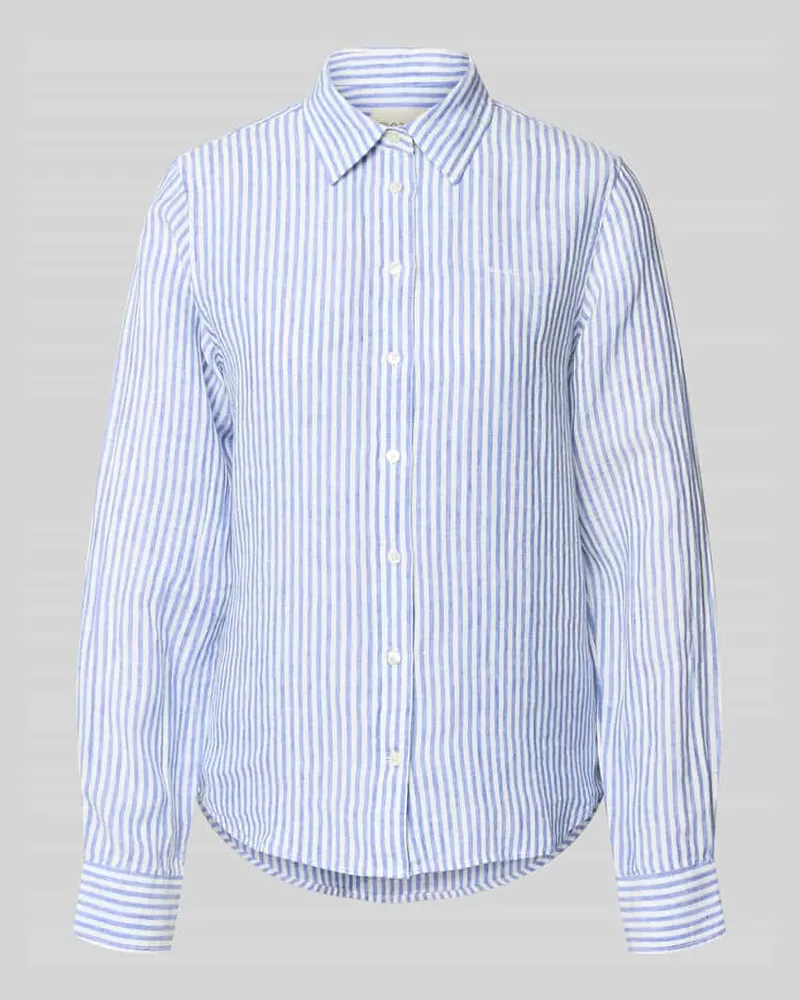 Gant Regular Fit Leinenbluse mit Hemdblusenkragen und Label-Stitching Royal