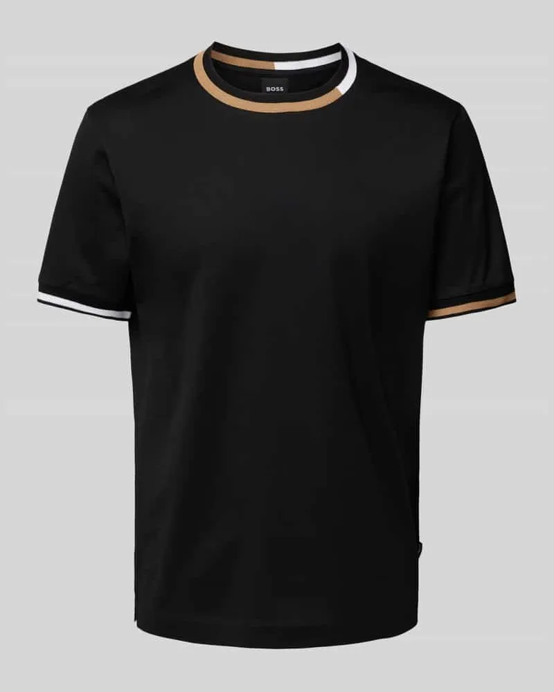 HUGO BOSS T-Shirt mit gerippten Abschlüssen Modell 'Thompson Black