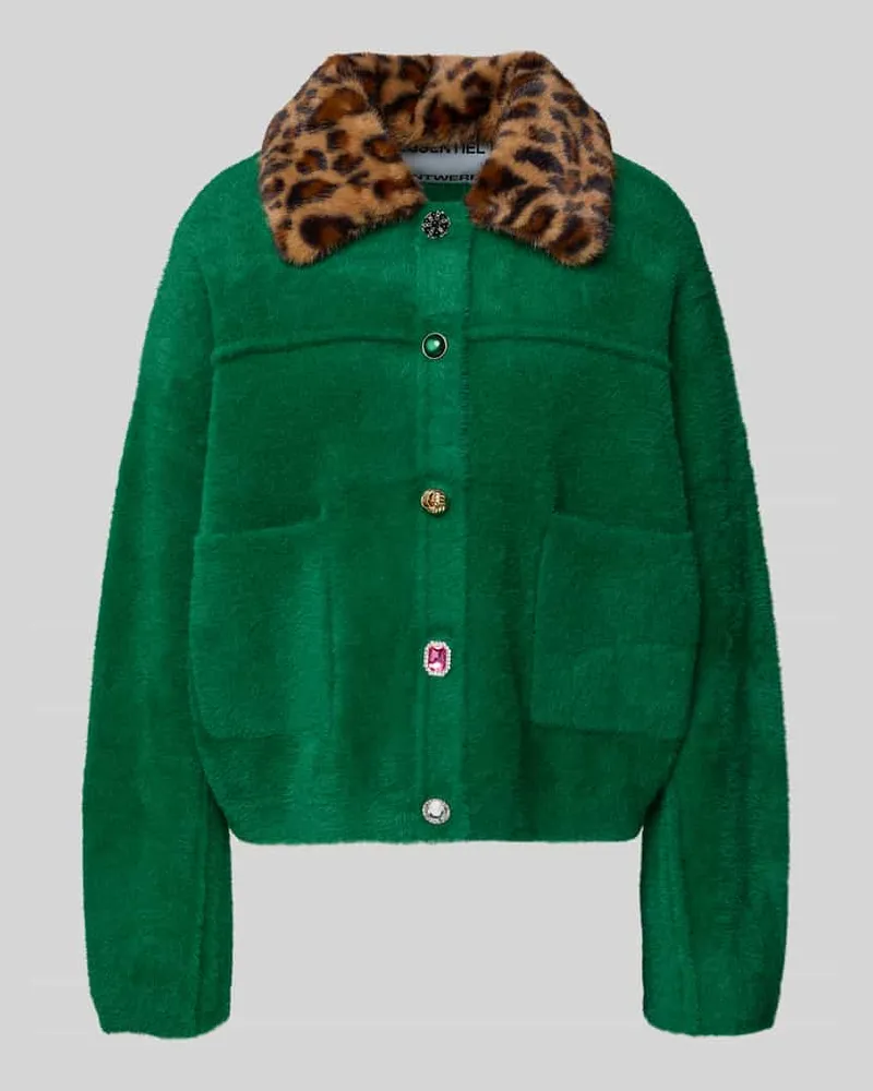 Essentiel Loose Fit Webpelzjacke mit abnehmbarem Fly-Away-Kragen Gruen