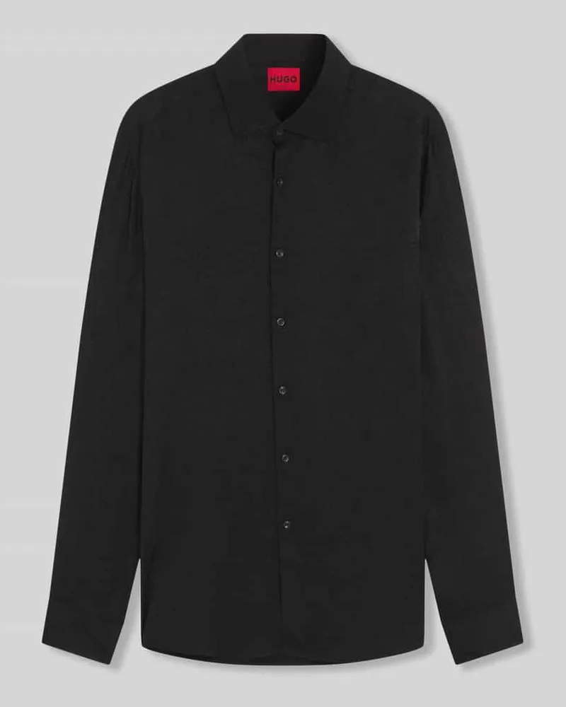 HUGO BOSS Slim Fit Businesshemd aus Viskose mit Jacquardstruktur Modell 'KENNO Black