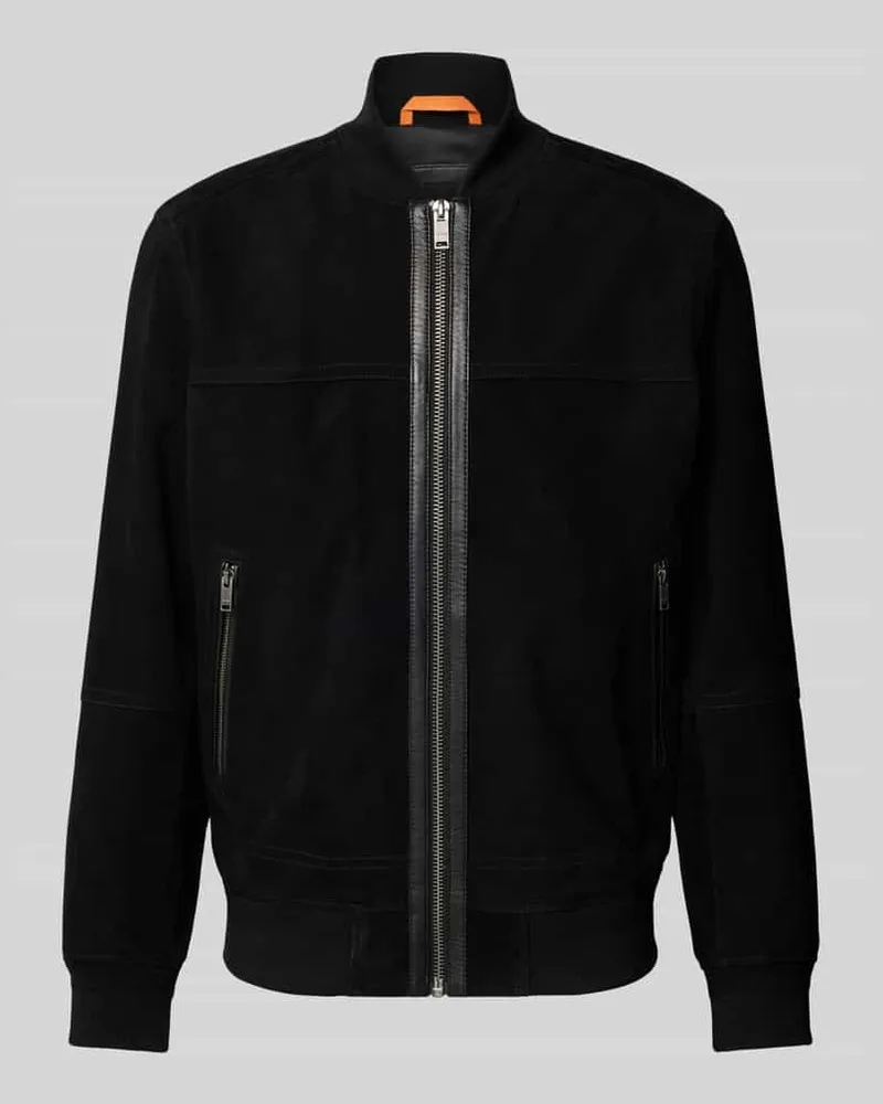 HUGO BOSS Regular Fit Jacke aus echtem Ziegenleder Modell 'JOHICE Black