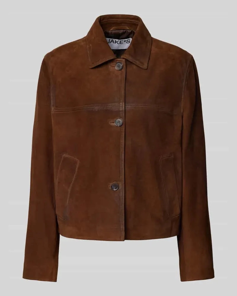 JAKE*S Lederjacke mit Eingrifftaschen Mittelbraun