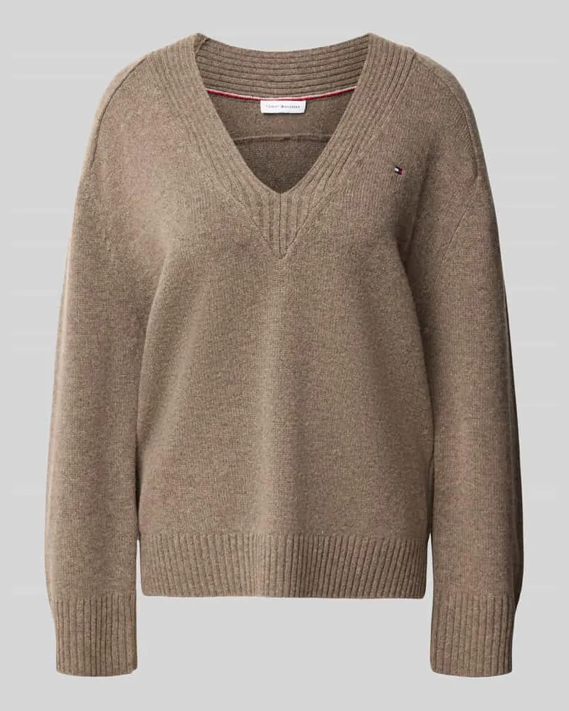 Tommy Hilfiger Pullover aus Wolle mit Logo-Detail Taupe