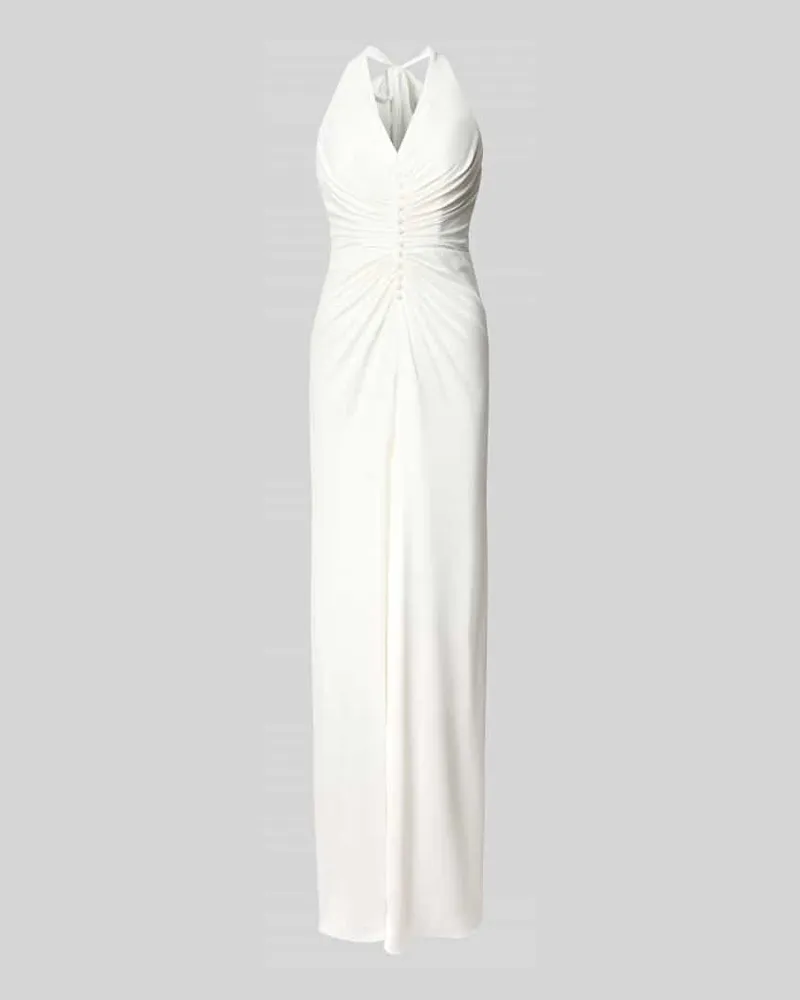 LUXUAR Maxikleid mit Perlen und V-Ausschnitt Offwhite