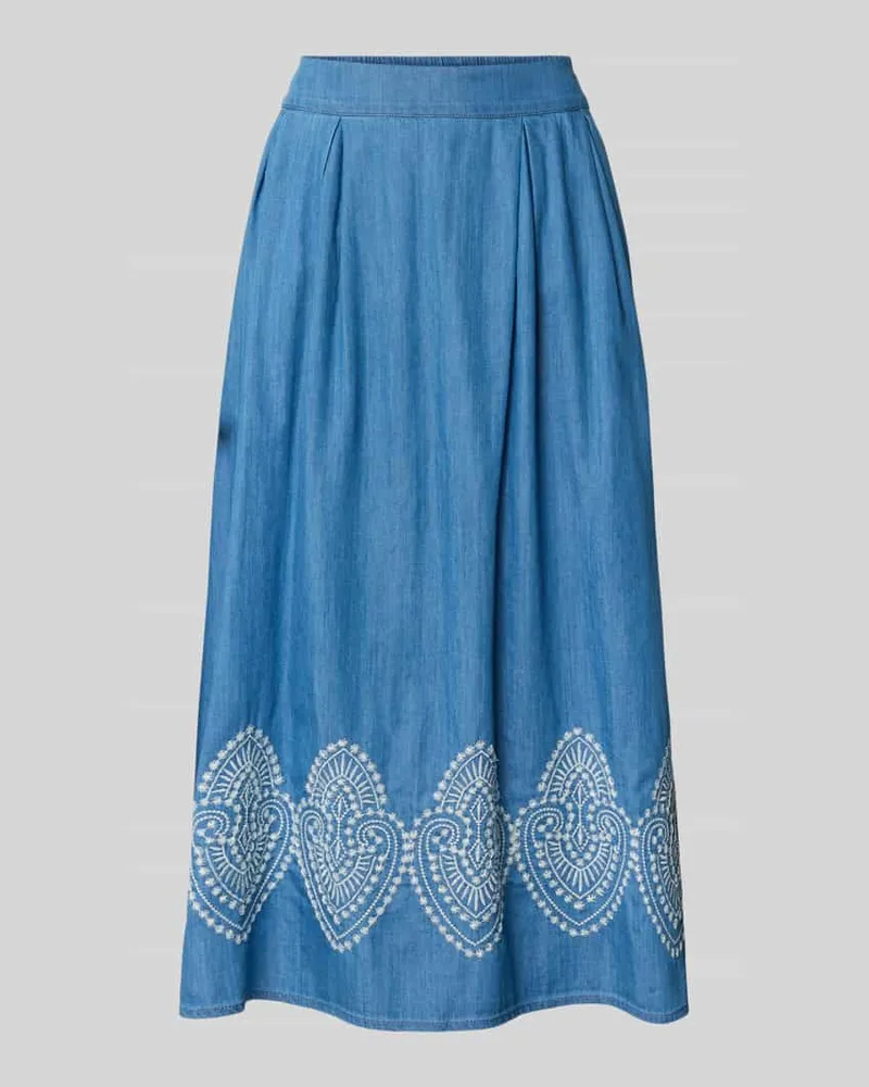 More & More Midirock in Denim-Optik mit Stitchings Jeansblau