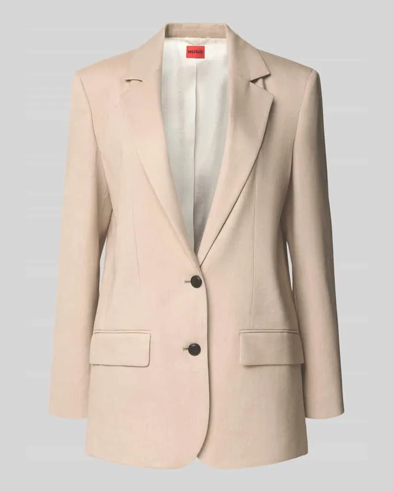 HUGO BOSS Relaxed Fit Longblazer aus Viskose-Mix mit Leinen-Anteil Modell 'ANETALI Beige