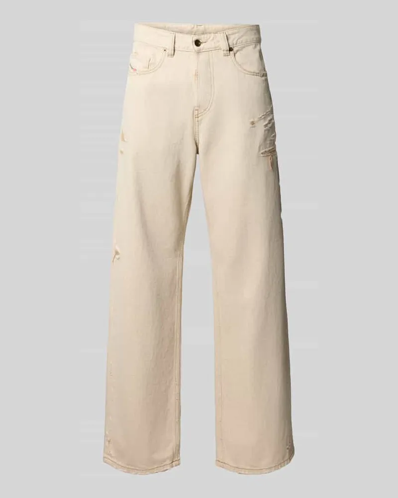 Diesel High Waist Baggy Jeans mit Destroyed-Details Offwhite
