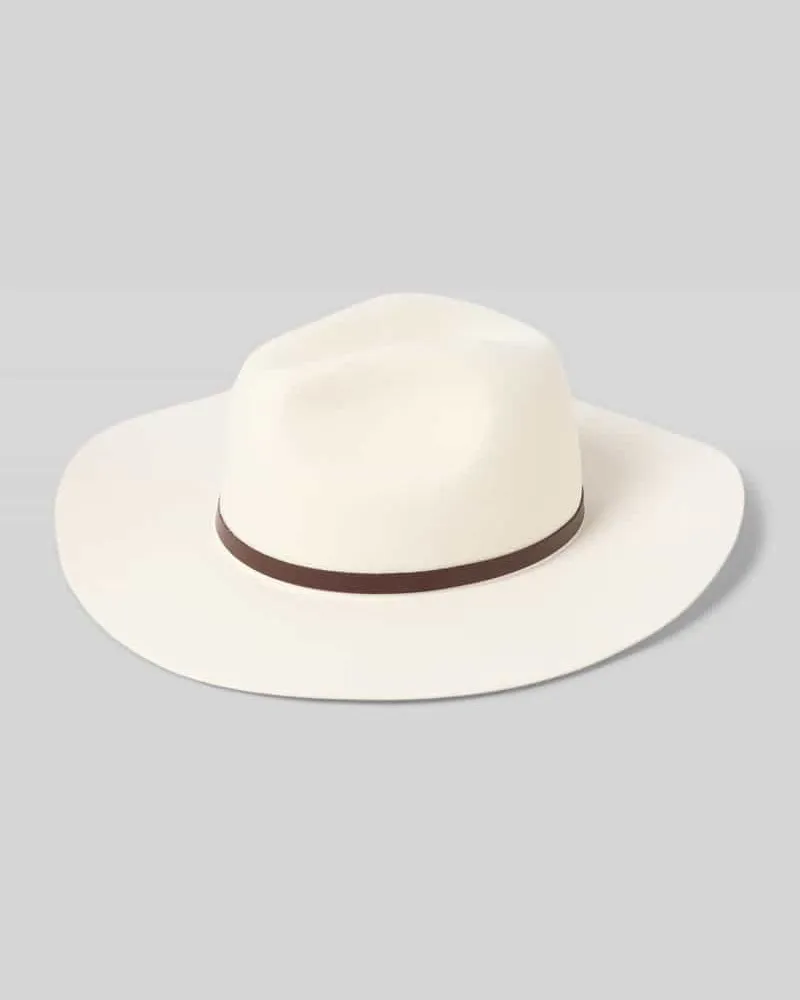 Marc Cain Fedora aus reiner Wolle mit echtem Leder-Besatz Weiss