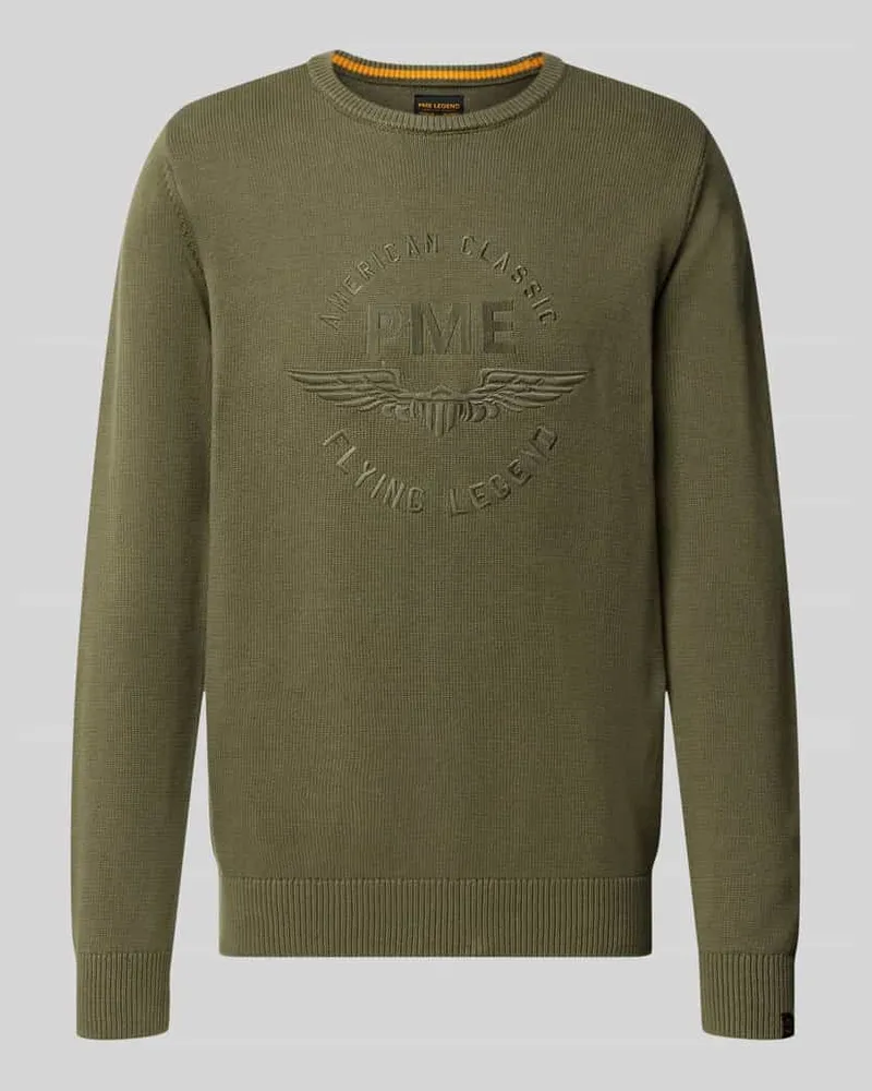 PME Legend Strickpullover aus reiner Baumwolle mit Logo-Stickerei Oliv