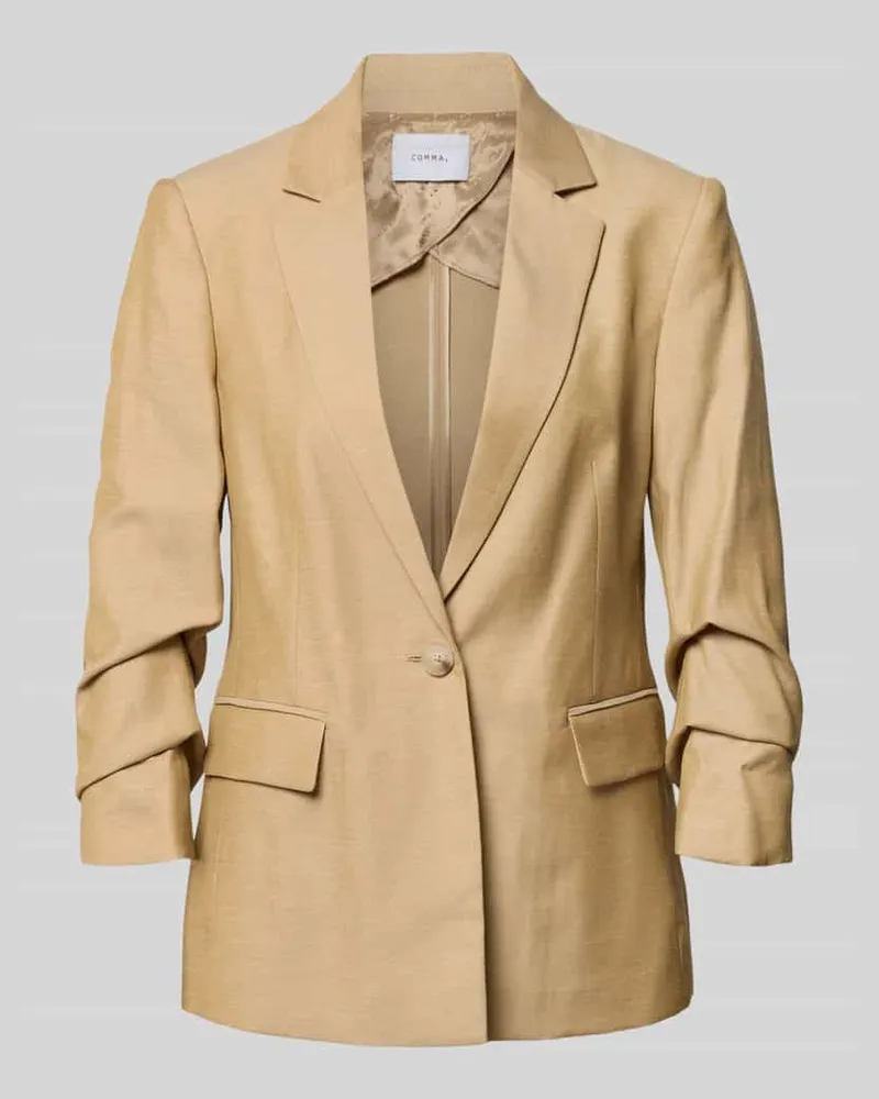 COMMA Slim Fit Blazer mit Pattentaschen und gerafften Ärmeln Beige