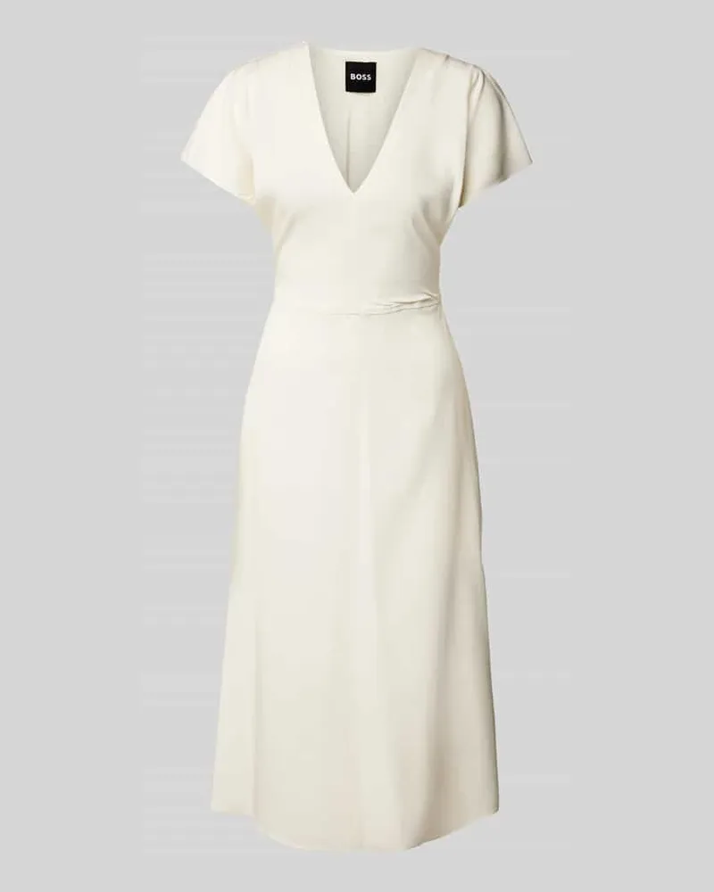 HUGO BOSS Midikleid mit V-Ausschnitt Modell 'Dieshana Offwhite