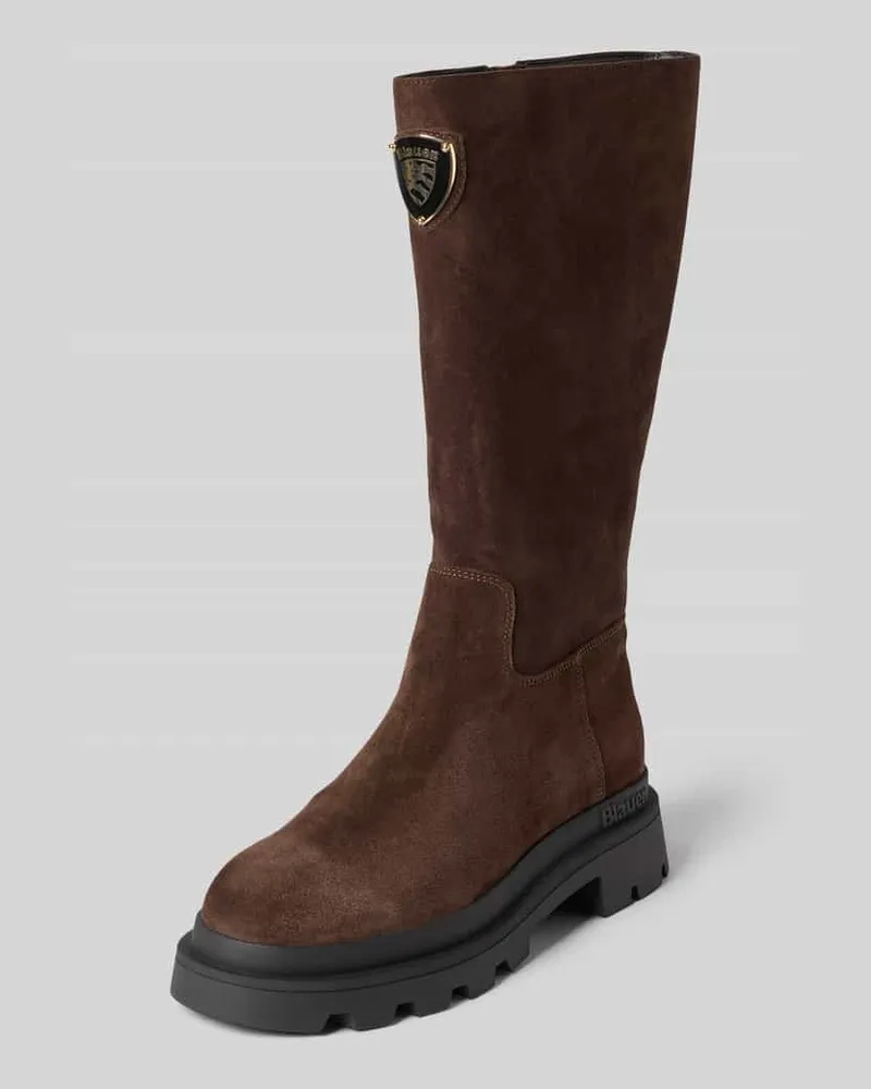 Blauer Stiefel aus Leder mit Label-Applikation Modell 'KIMMEL Dunkelbraun