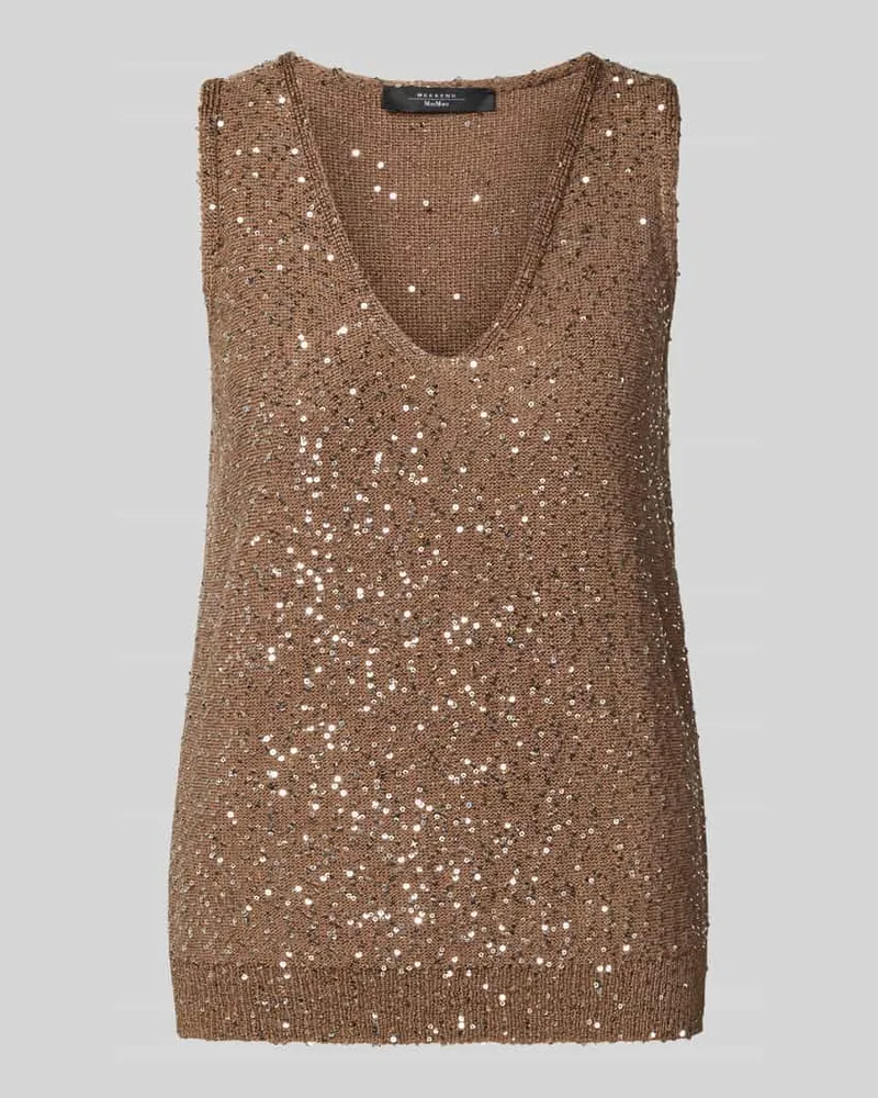 Max Mara Stricktop mit V-Ausschnitt Modell 'ACAICI Hellbraun