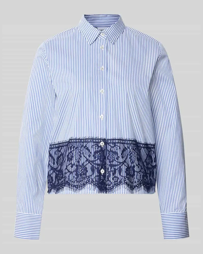 Emily van den Bergh Regular Fit Hemdbluse mit Spitzenbesatz Hellblau