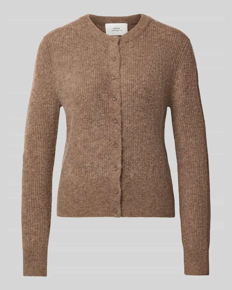 OPUS Strickjacke mit Rundhalsausschnitt Modell 'Dreni Hellbraun