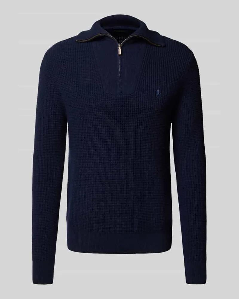 Ralph Lauren Strickpullover mit Troyer-Kragen und Label-Stitching Marine