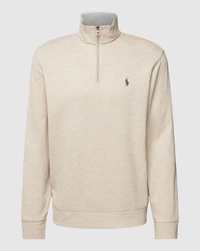 Ralph Lauren Sweatshirt mit Rippenoptik und kurzem Reißverschluss Beige