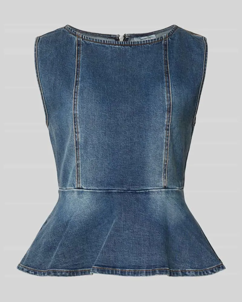 Gestuz Jeansbluse mit geripptem Rundhalsausschnitt Modell 'viva Jeansblau