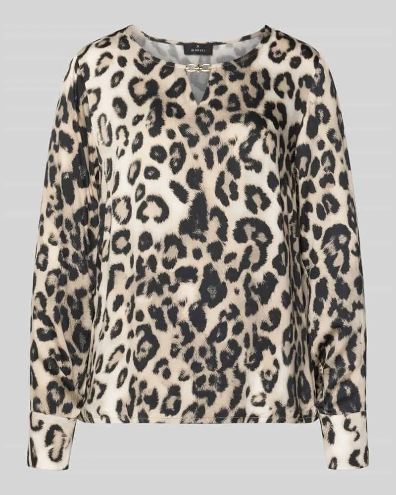 monari Blusenshirt in Leo-Optik mit Schlüsselloch-Ausschnitt Black