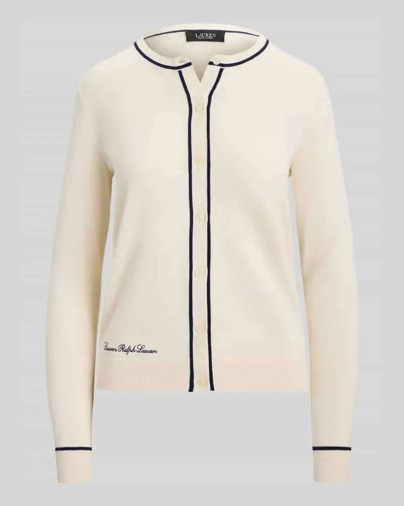 Ralph Lauren Regular Fit Strickjacke mit Kontrastdetails Ecru
