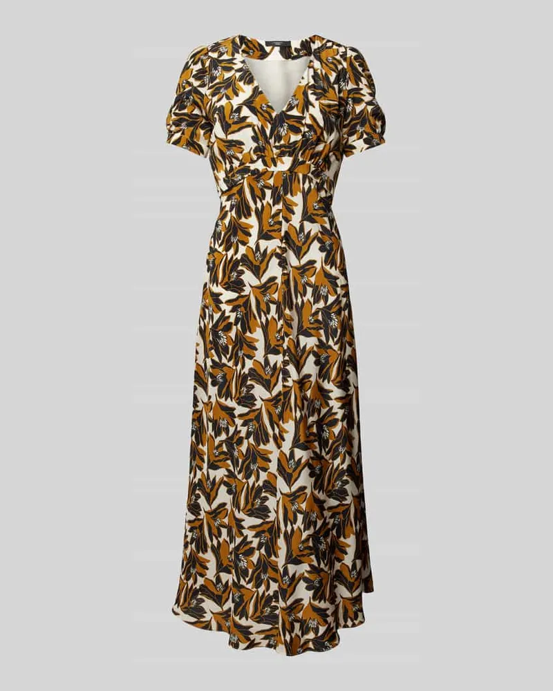 Max Mara Maxikleid aus Seide mit floralem Muster Senf