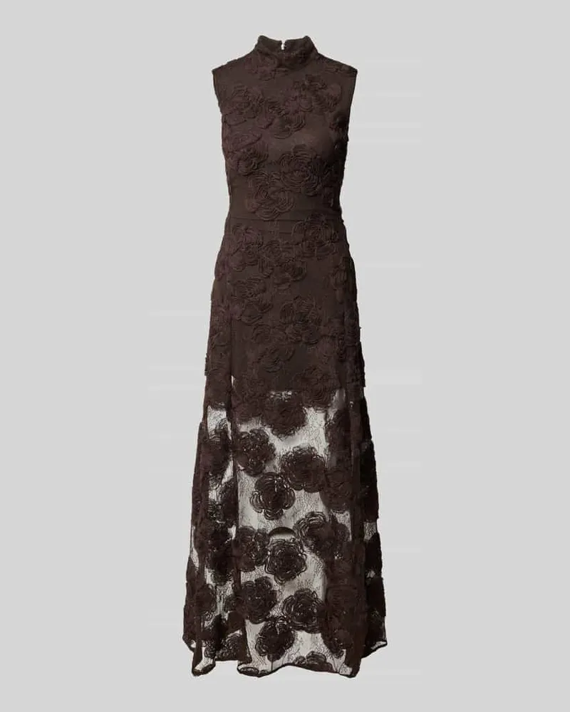 ROTATE Birger Christensen Maxikleid mit floralem Allover-Besatz Dunkelbraun