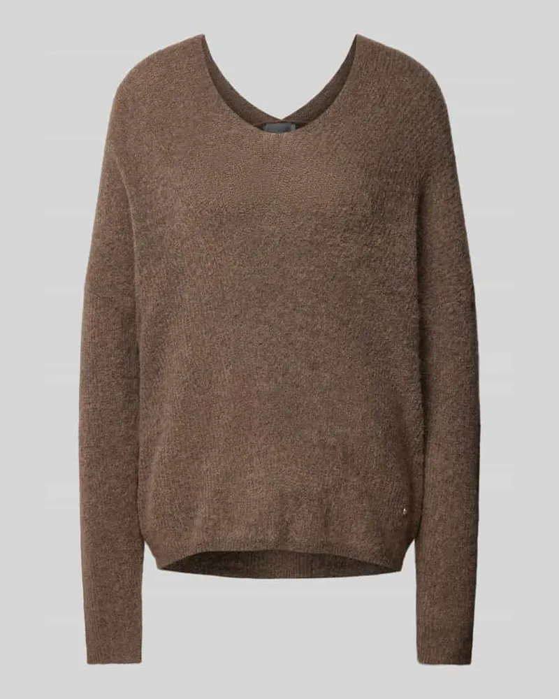 Mos Mosh Oversized Strickpullover mit Label-Applikation Modell 'THORA Mittelbraun