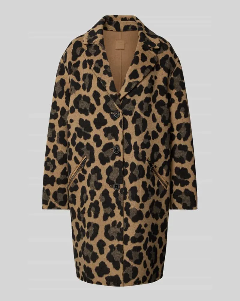Marc Cain Relaxed Fit Wollmantel mit Allover-Animal-Print Camel