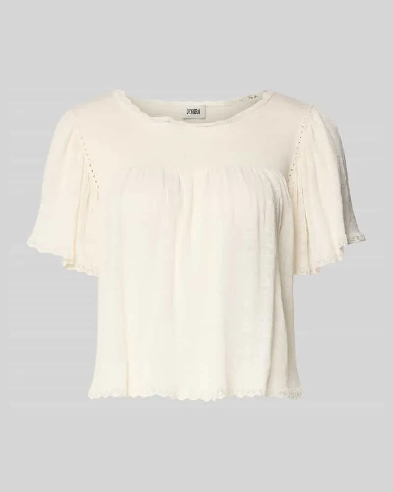 Drykorn Strickshirt aus Leinen-Mix mit Spitze Modell 'TAYLIE Ecru