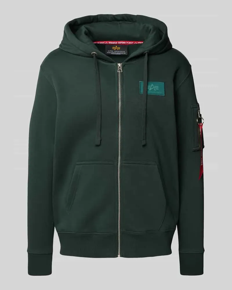 Alpha Industries Sweatjacke mit Logo-Patch und Känguru-Tasche Petrol