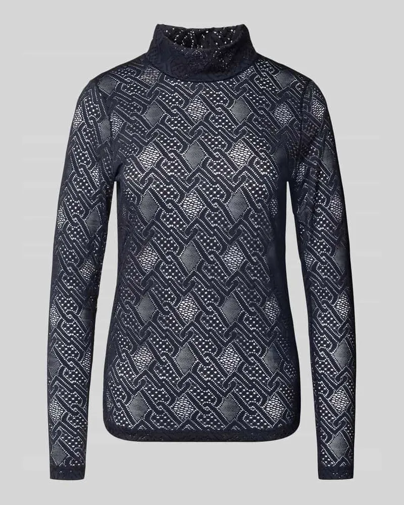 Marc Cain Semitransparentes Longsleeve aus Baumwoll-Kaschmir-Mix Marine