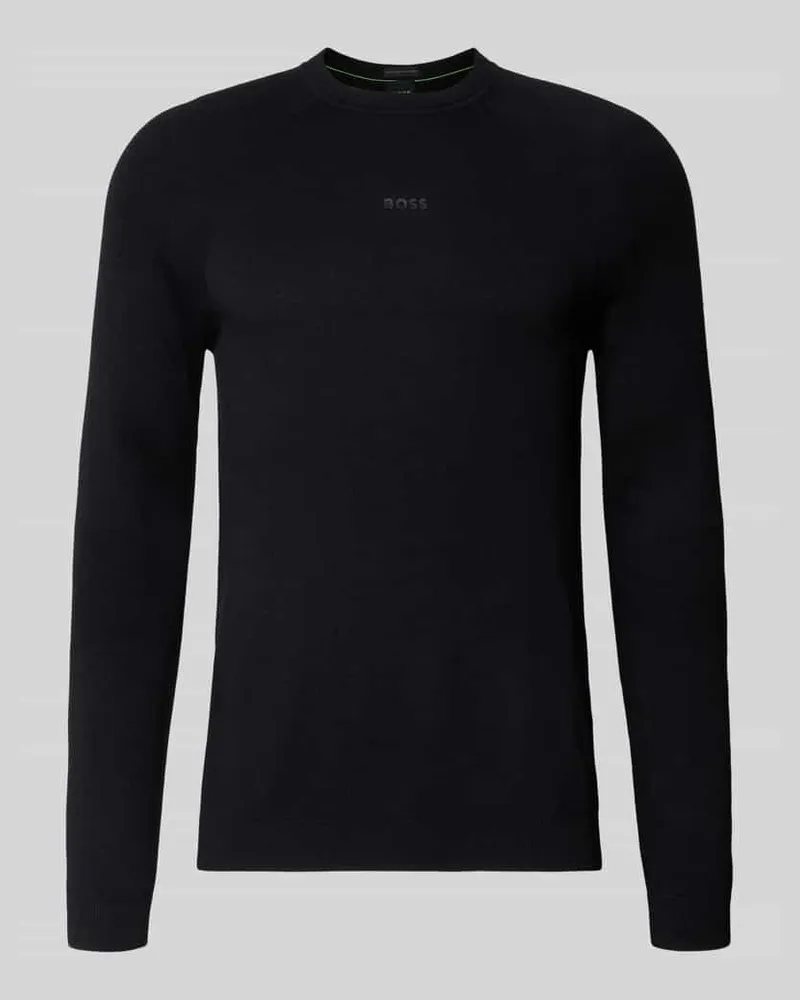 HUGO BOSS Regular Fit Strickpullover mit Woll-Anteil Black