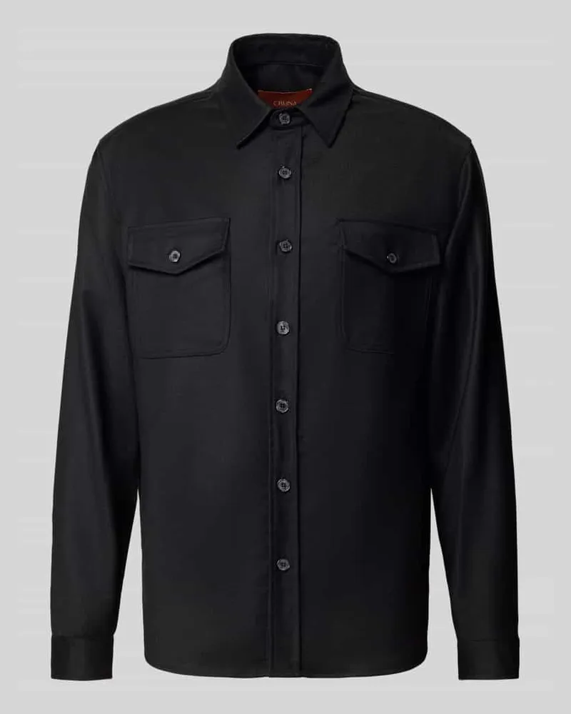 CRUNA Regular Fit Overshirt aus Schurwolle mit Pattentaschen Black