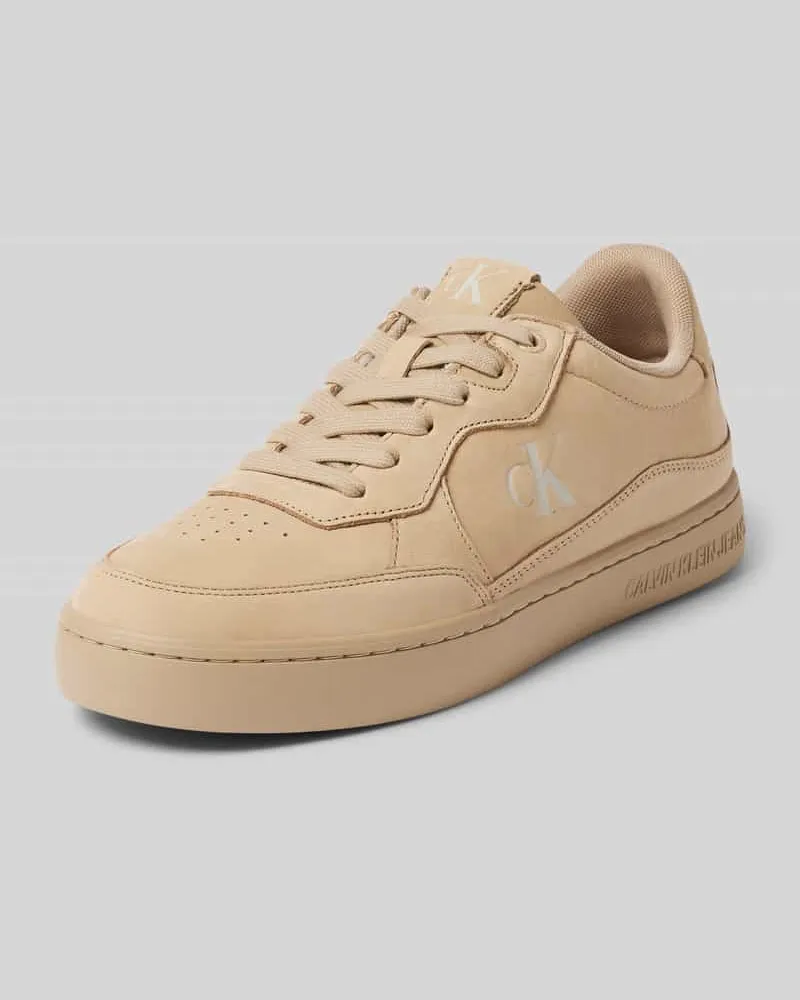 Calvin Klein Ledersneaker mit Label-Print Beige