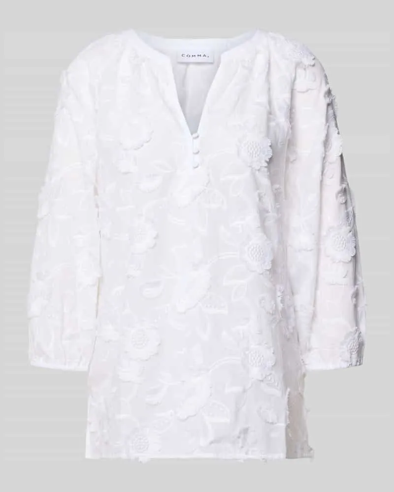 COMMA Regular Fit Bluse mit V-Ausschnitt und 3/4-Arm Weiss
